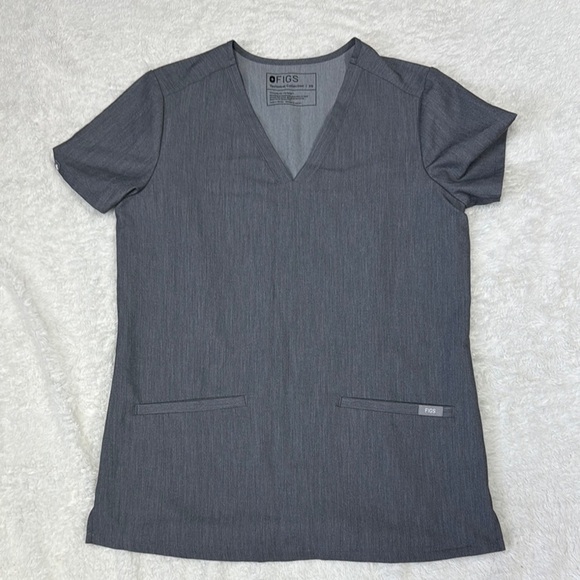 Figs Gray Fitted Short Sleeve Top - Picture 1 of 8